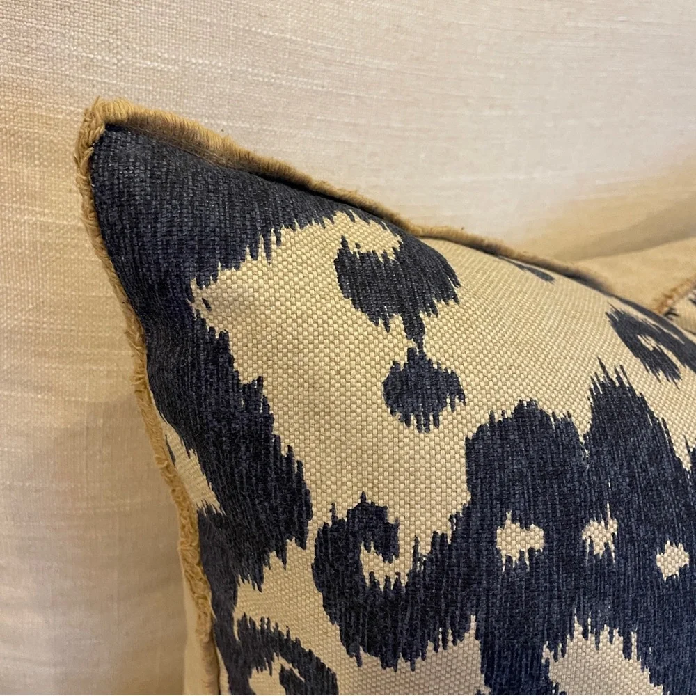 Lacefield Marrakesh Batik Blue Ikat Pillow Jute Eyelash Trim Down Insert